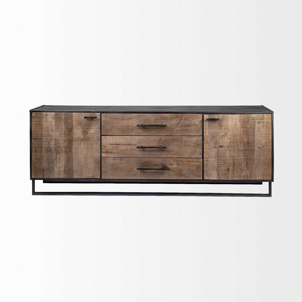 Alvin Medium Brown Solid Wood w/ Black Metal Frame Sideboard