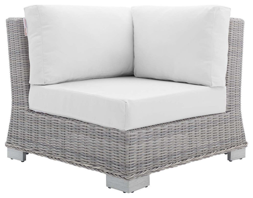 Lounge Sectional Sofa Chair Table Set, Rattan, Wicker, Gray White, Outdoor