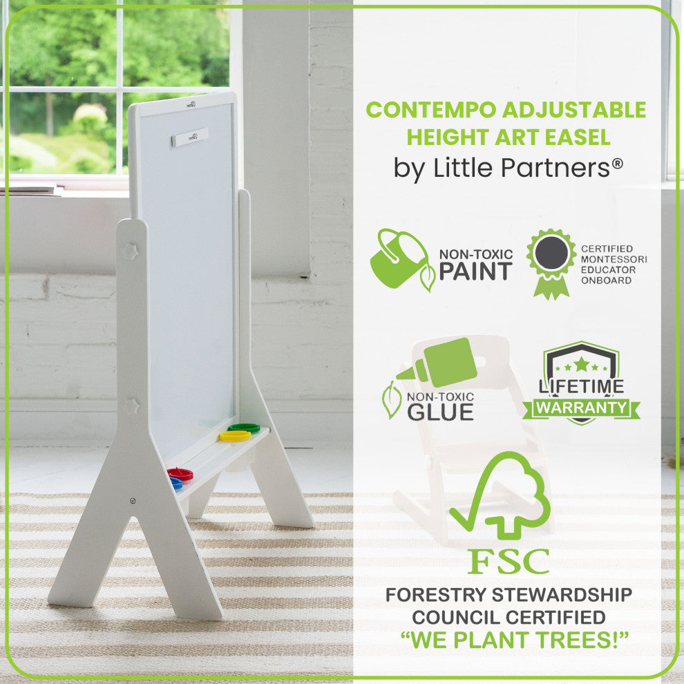 Little Partners Contempo Adjustable Height Art Easel, Soft White