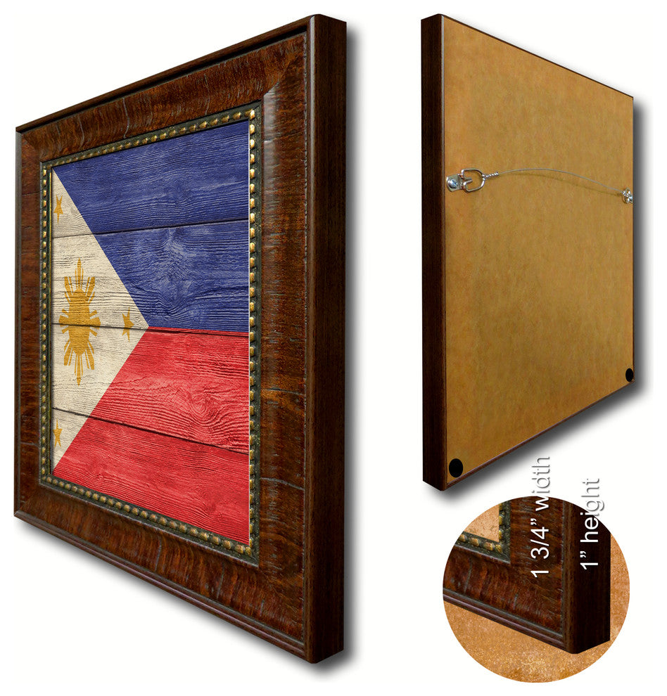 Philippines Country Textured Flag Print With Brown Gold Frame, 23"X33"