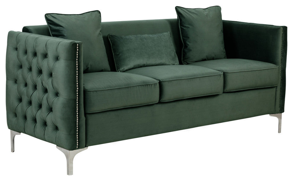 Lilola Home Bayberry Green Velvet Sofa Loveseat Chair Living Room Set