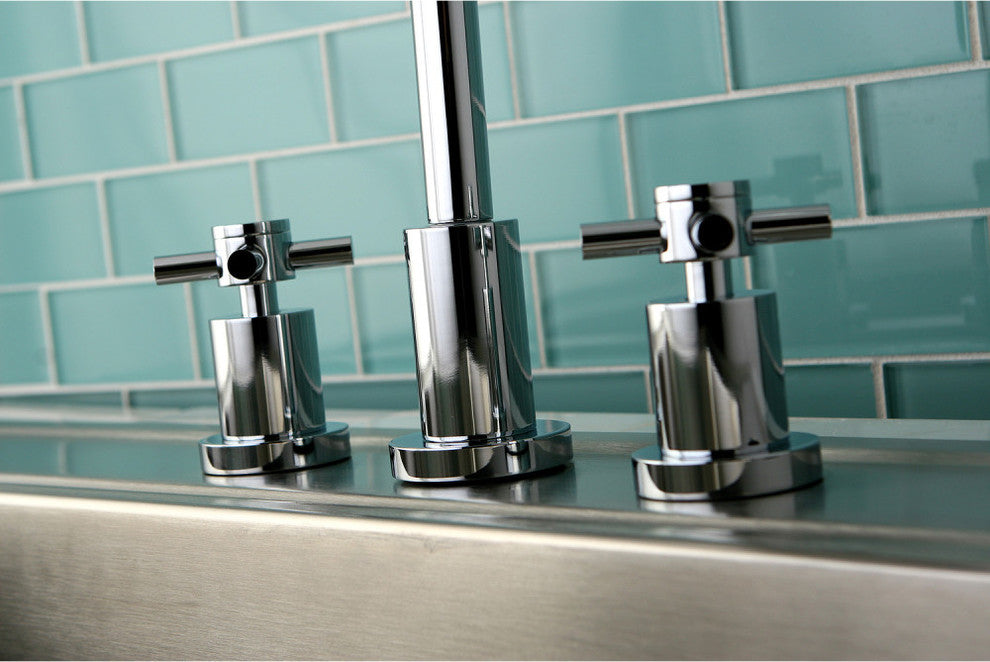 Kingston Brass Widespread Kitchen Faucet With Plastic Sprayer, Polished Chrome