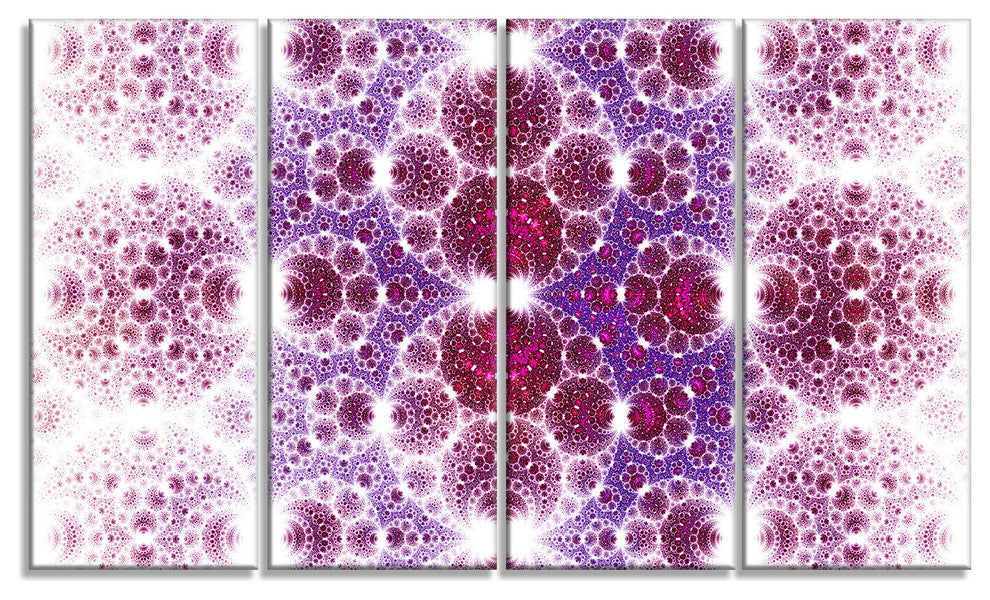 Exotic Pink Fractal Crescent Pattern, Abstract Art on Canvas, 48"x28", 4 Panels