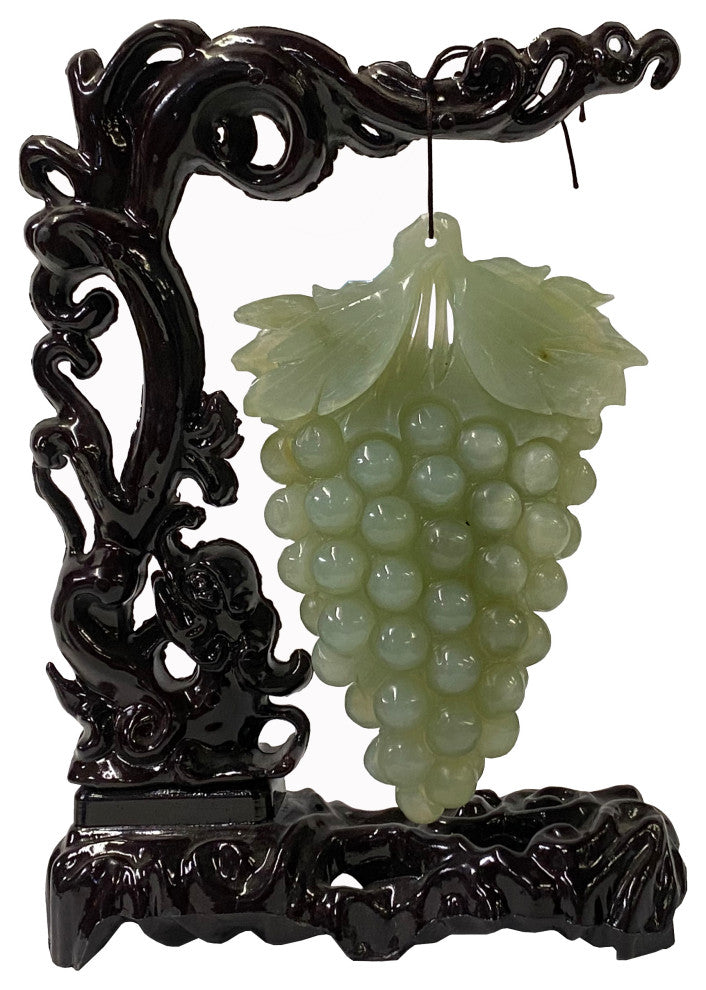 Chinese Natural Stone Grapes Shape Wood Stand Display Art Hws3250