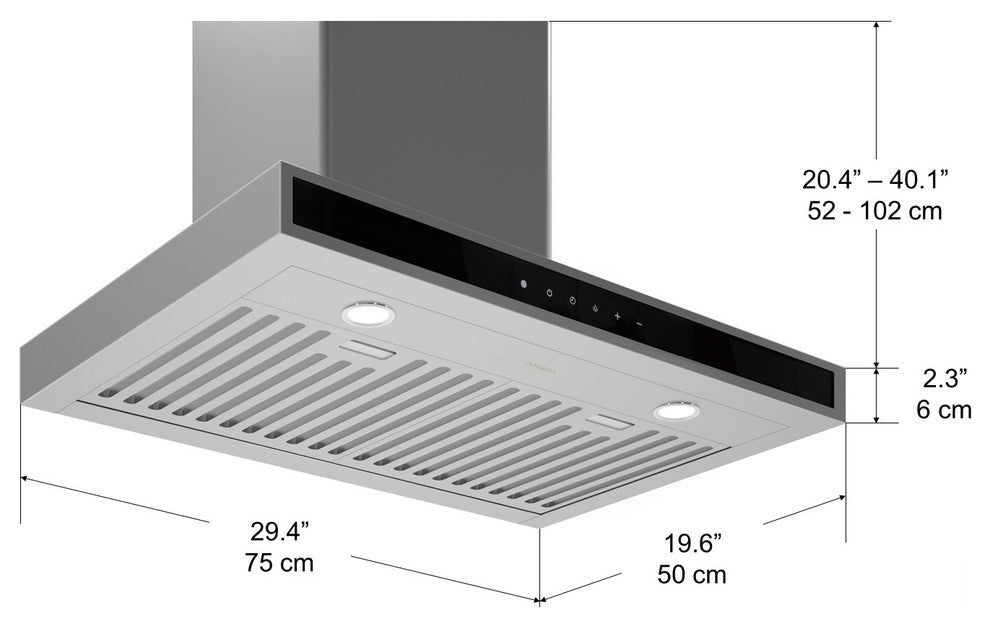 Wall-Mounted Rectangular Range Hood with Night Light, 30"