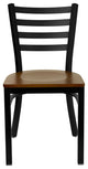 Black Ladder Back Metal Restaurant Chair, Cherry Wood Seat