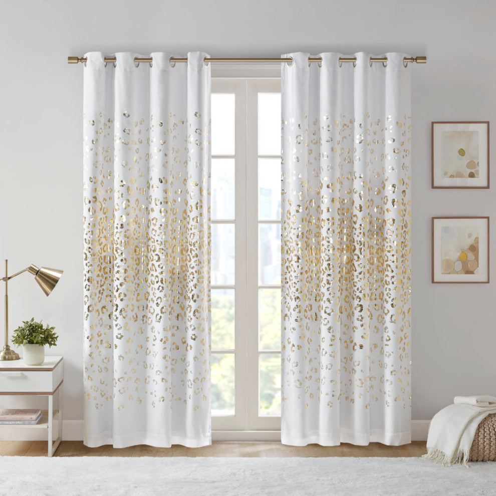 Intelligent Design Lillie Gold Metallic Leopard Print Blackout Panel, 50"w X 63"