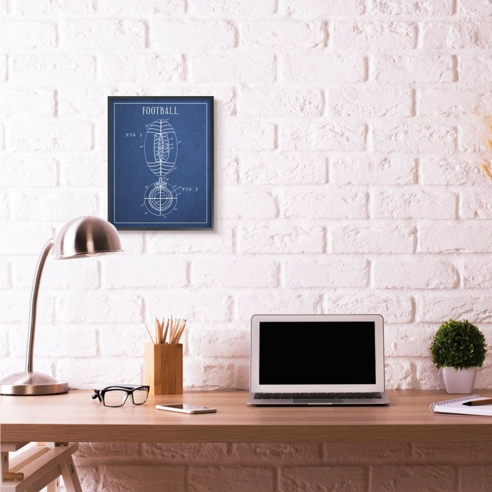 Stupell Industries Football Blueprint Vintage Sports Design, 16"x20", Black