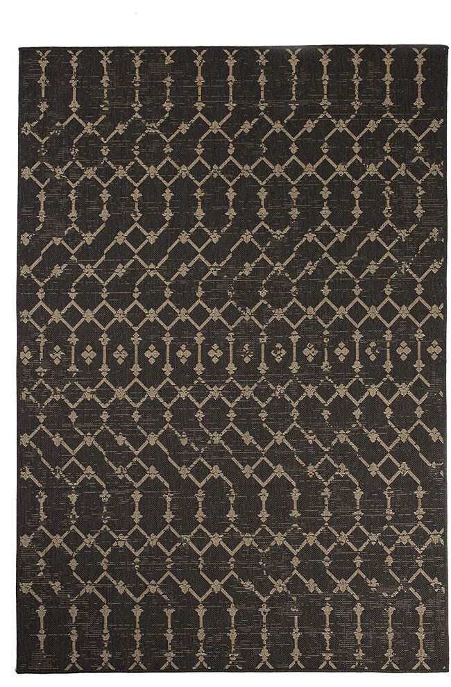 Outdoor Collection Geometric Area Rug - Bohemian Rug, Charcoal, 7'10"x10'