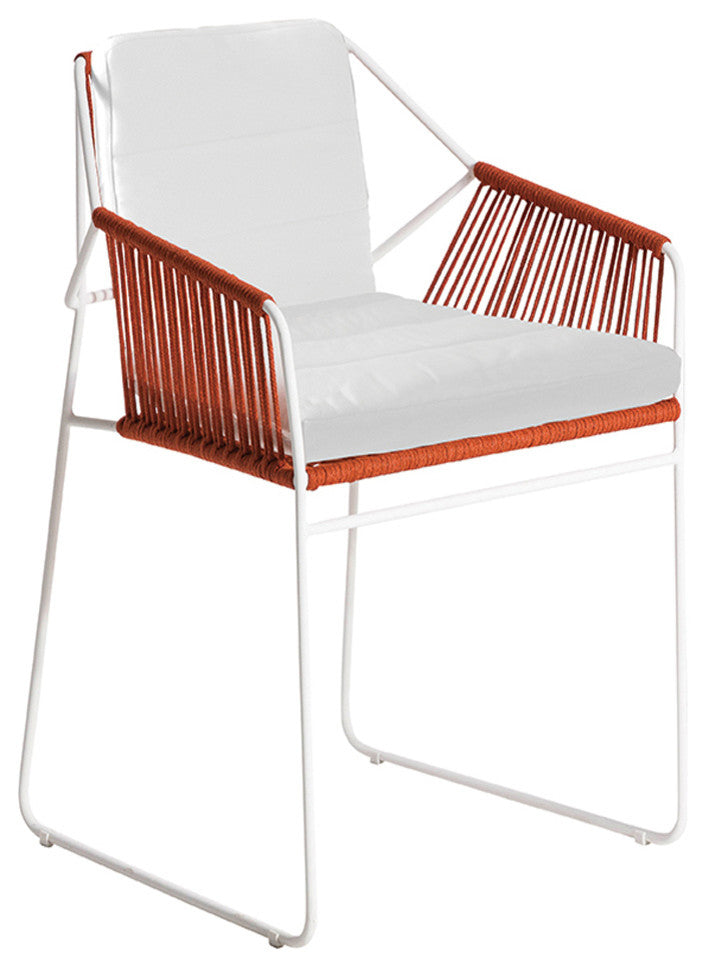 OASIQ SANDUR Armchair Woven, Terra Cotta Rope, Canvas Brick Cushion, White Frame