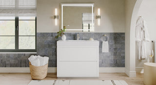 Boutique Bath Vanity, High Gloss White, 40", Single Sink, Freestanding