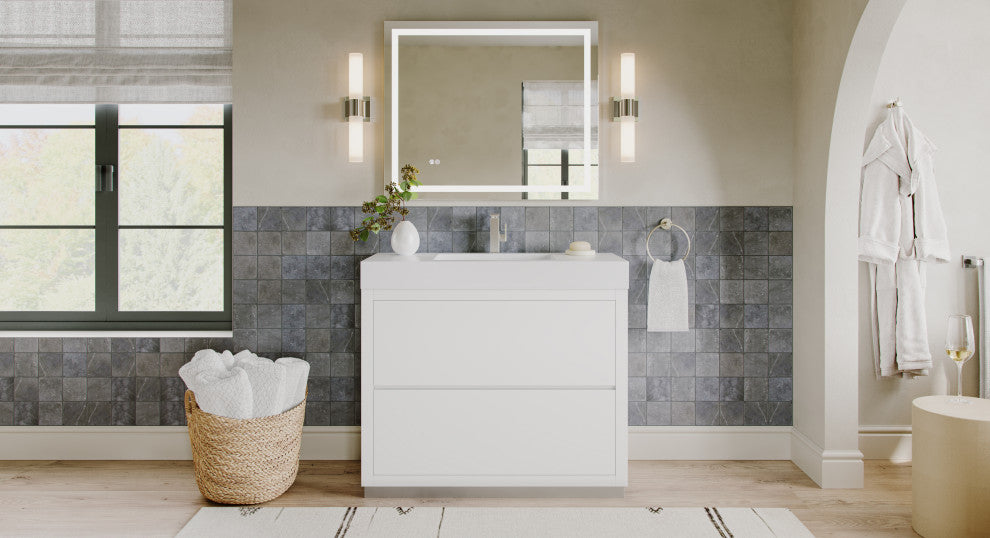 Boutique Bath Vanity, High Gloss White, 40", Single Sink, Freestanding