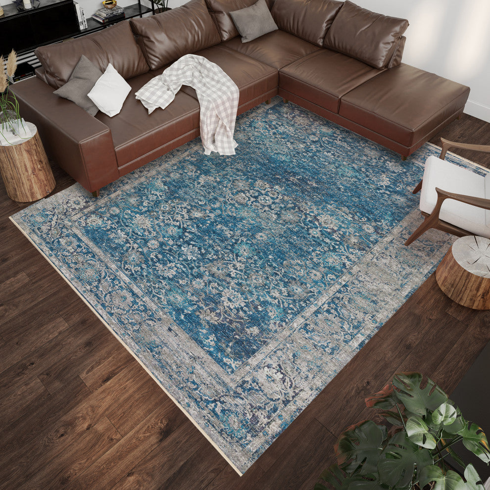 Indoor/Outdoor Marbella MB2 Navy Machine Washable 3' x 5' Rug
