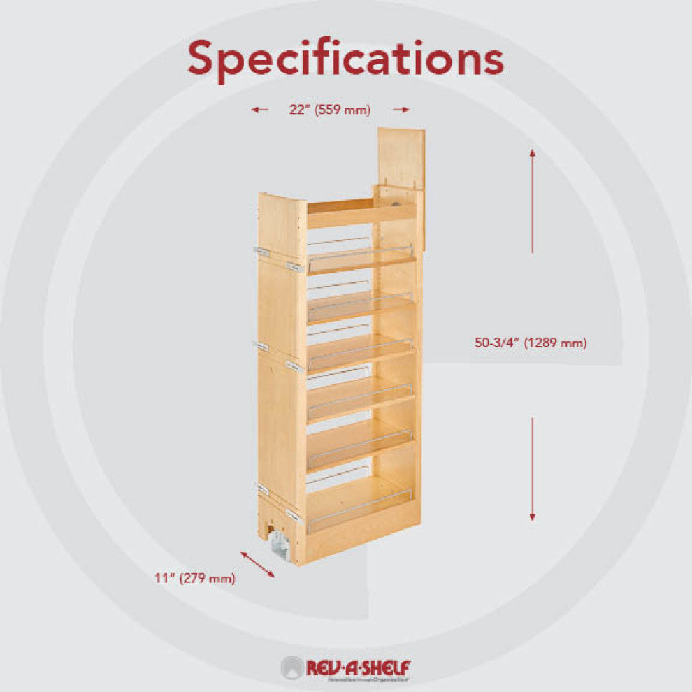 Wood Tall Cabinet Pull Out Pantry Organizer With Soft Close, 11"