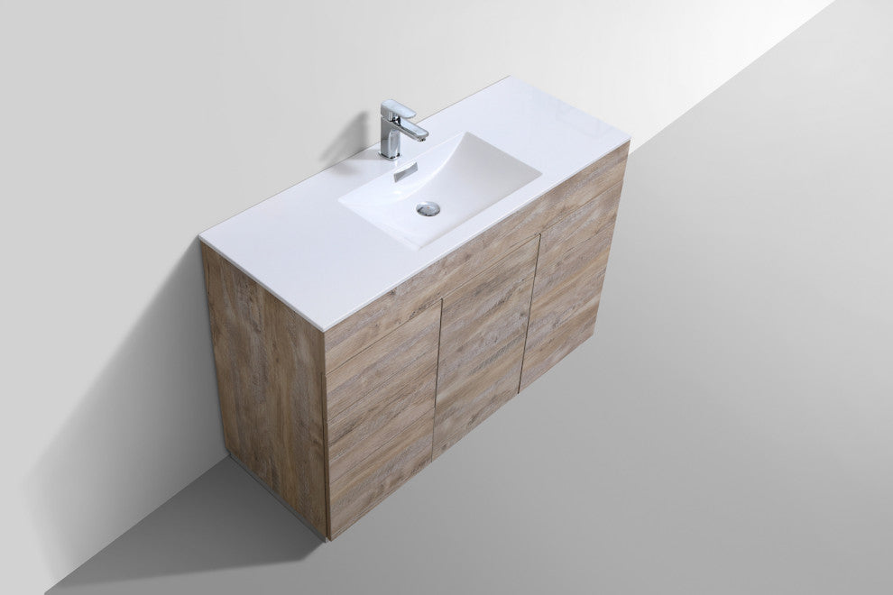 Milano 48" Single Sink Modern Bathroom Vanity, Nature Wood