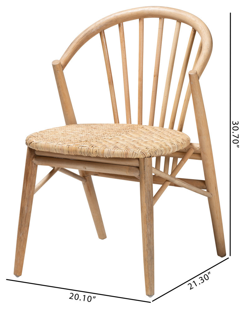 Kobe Mid-Century Modern Natural Brown Finished Wood and Rattan Dining Chair