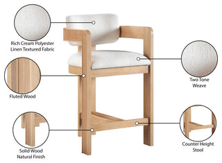 Sacha Upholstered Bar and Counter Stool, Cream, Linen Textured Fabric, Natural