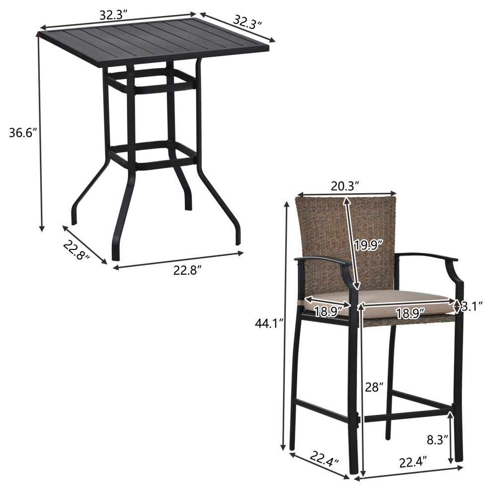 5 Pieces Outdoor Patio Rattan Counter Height Dining Table Set With Cushions