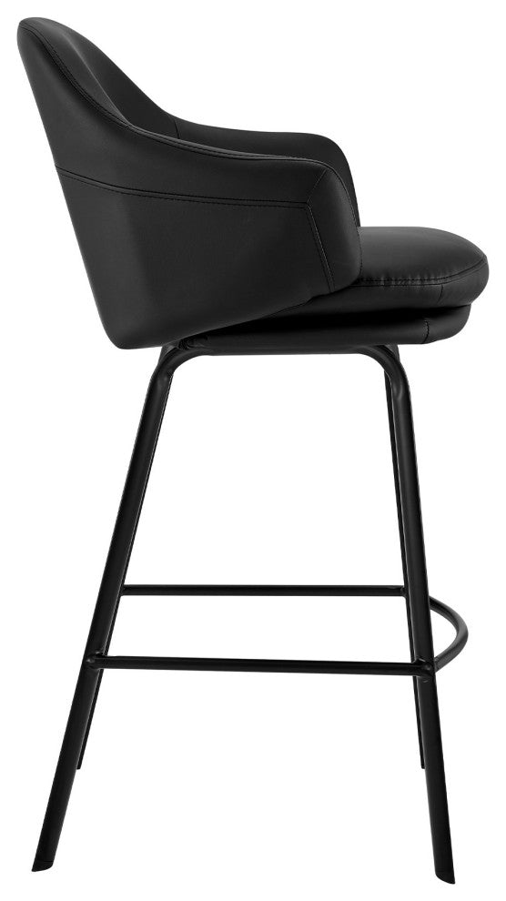30" Black Faux Leather and Black Metal Swivel Bar Stool