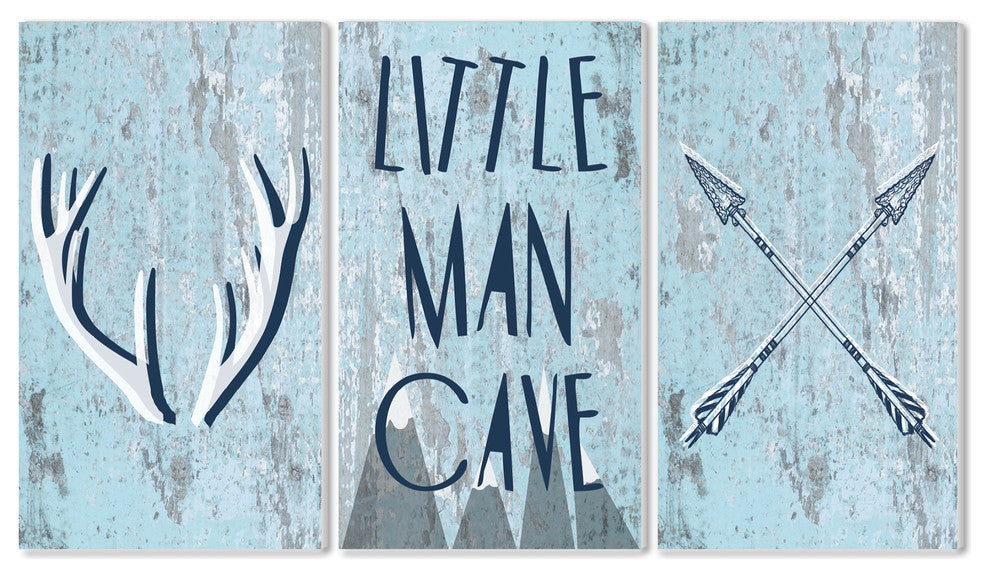 Little Man Cave Rustic Blue 3-Piece Wall Plaque Art Set, 10x15
