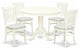 5Pc Dining Set 4 Chairs, Kitchen Table Seat, Slatted Chair Back Linen White