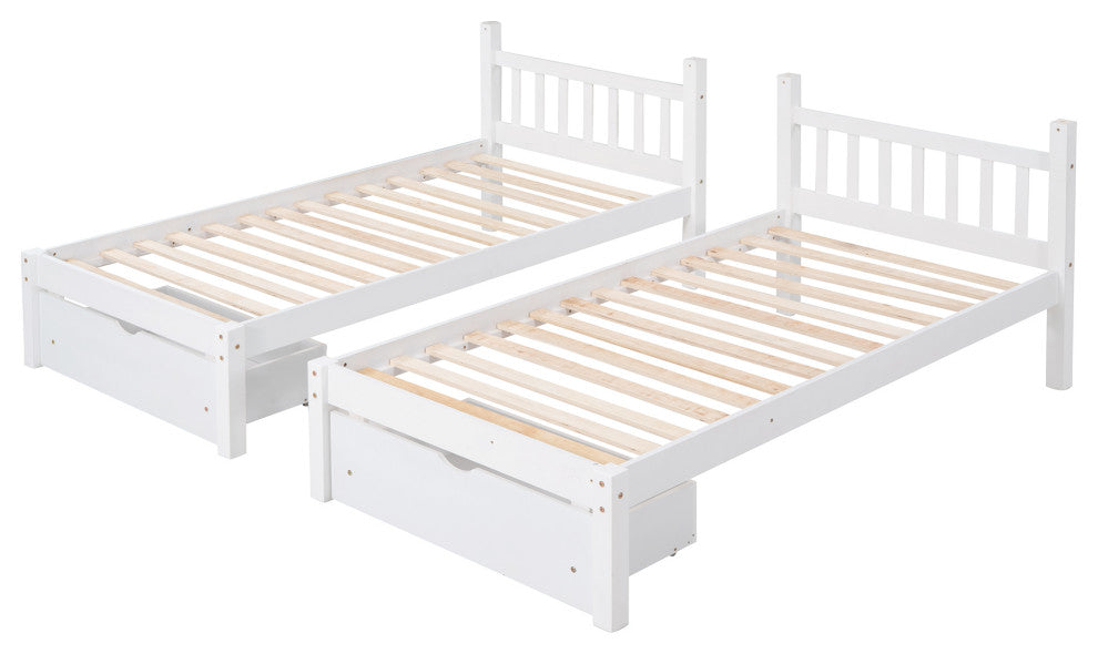 Gewnee Full Over Twin Wood Triple Bunk Bed with Drawers In White