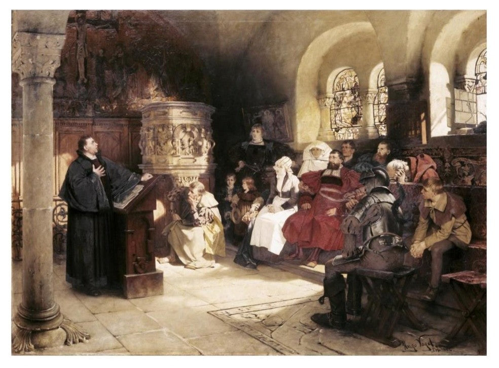 "Martin Luther Preaches In Wartburg" Digital Paper Print by Hugo Vogel, 32"x24"