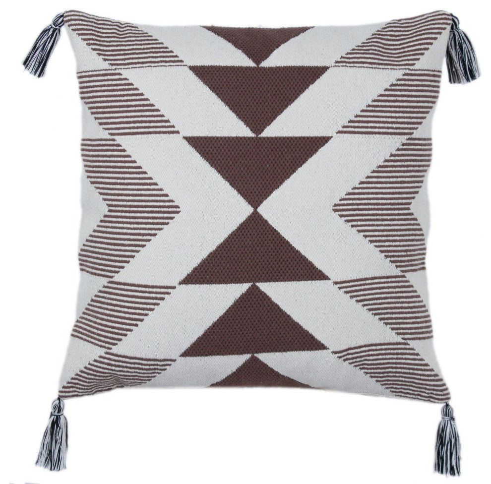 Brown Machine Woven with Tassels Crozat Throw Pillow, 20" x 20"