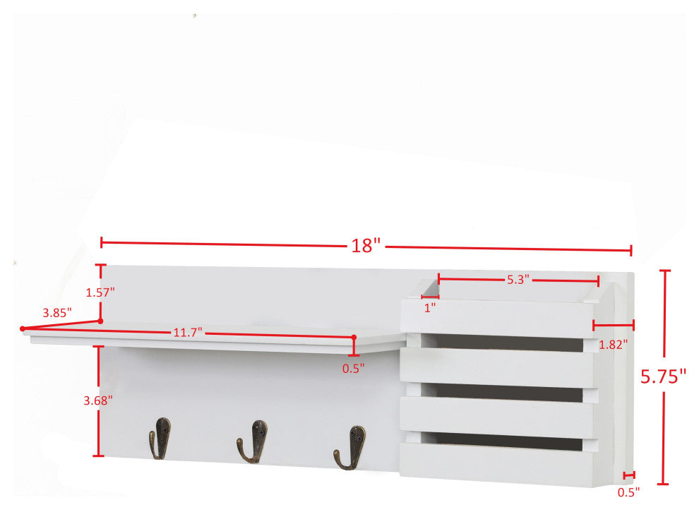 Danya B. Utility Shelf With Pocket and Hanging Hooks, White