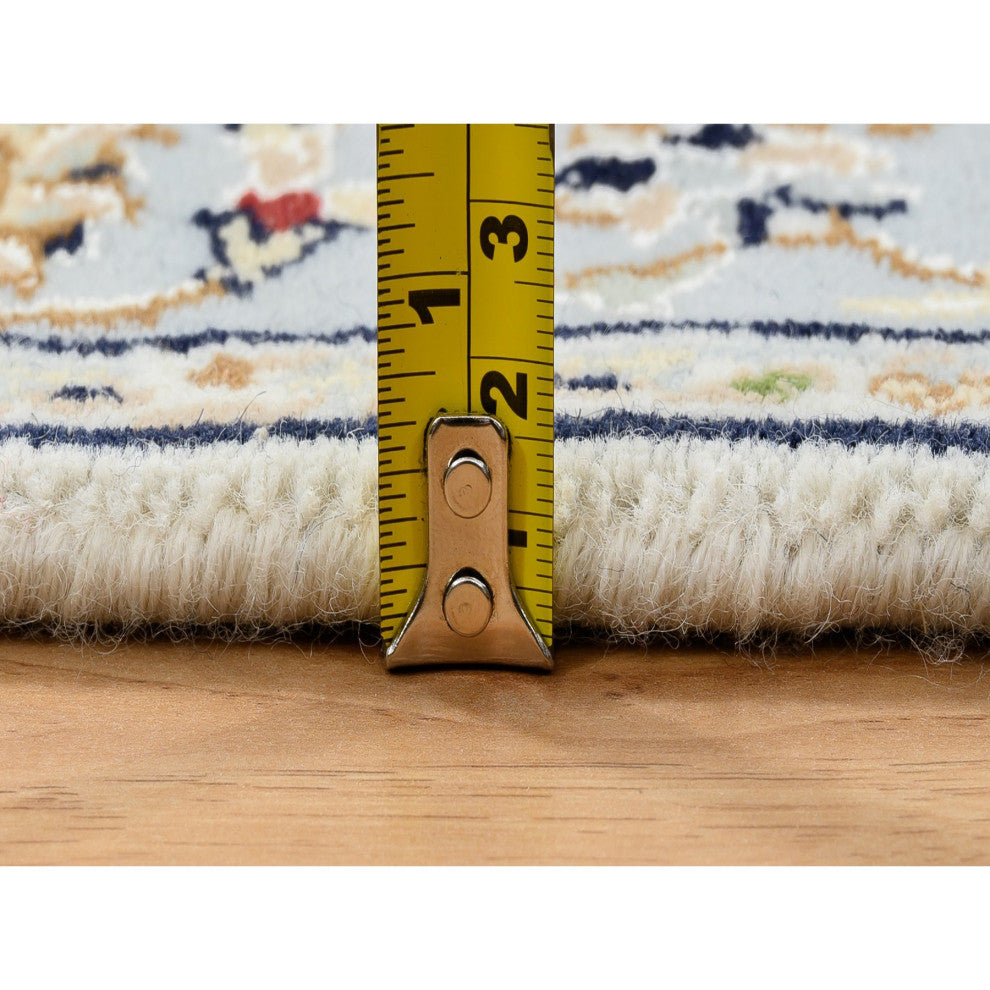 Ivory, Hand Knotted Nain, 250 KPSI Wool and Silk Runner Rug, 2'7"x14'0"