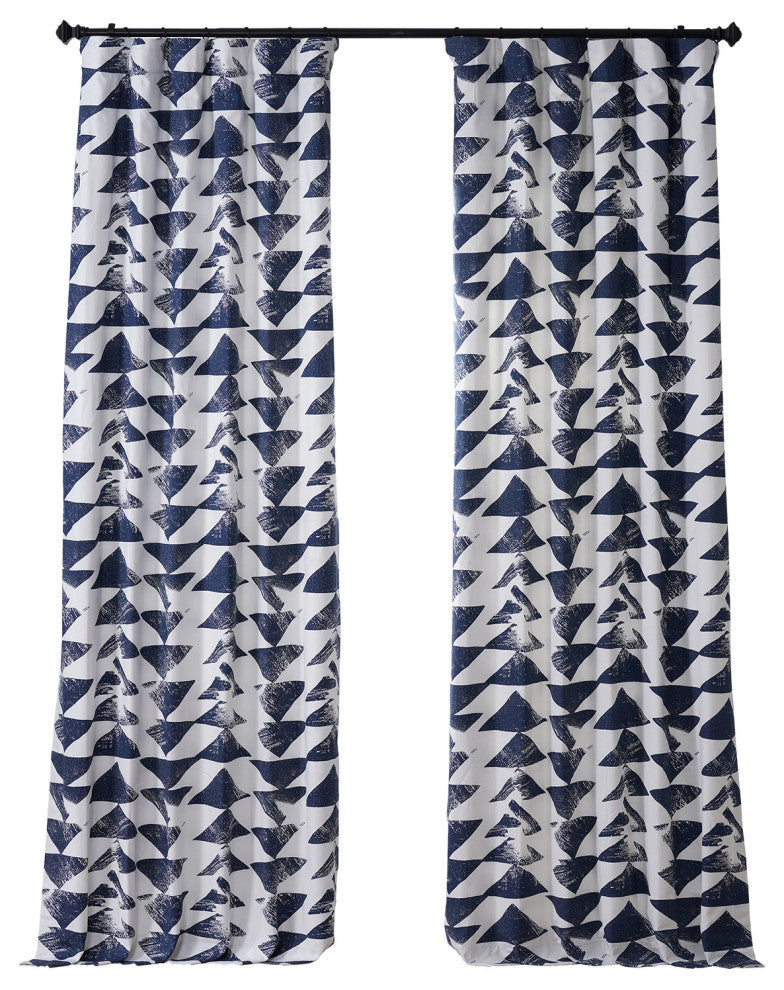 Traid Printed Cotton Twill Curtain, Indigo, 50"x108"