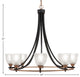 Paramount 8-Light Chandelier, Matte Black & Brass, 5" Clear Ribbed Glass