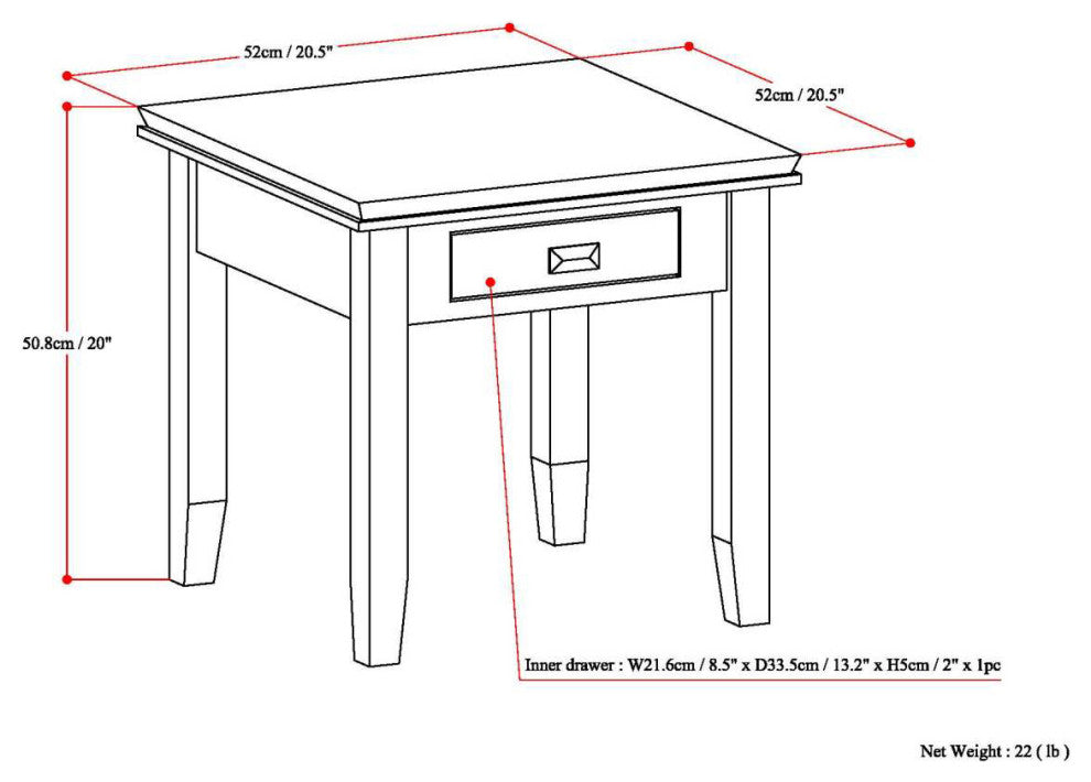 Artisan SOLID WOOD End Table in Honey Brown