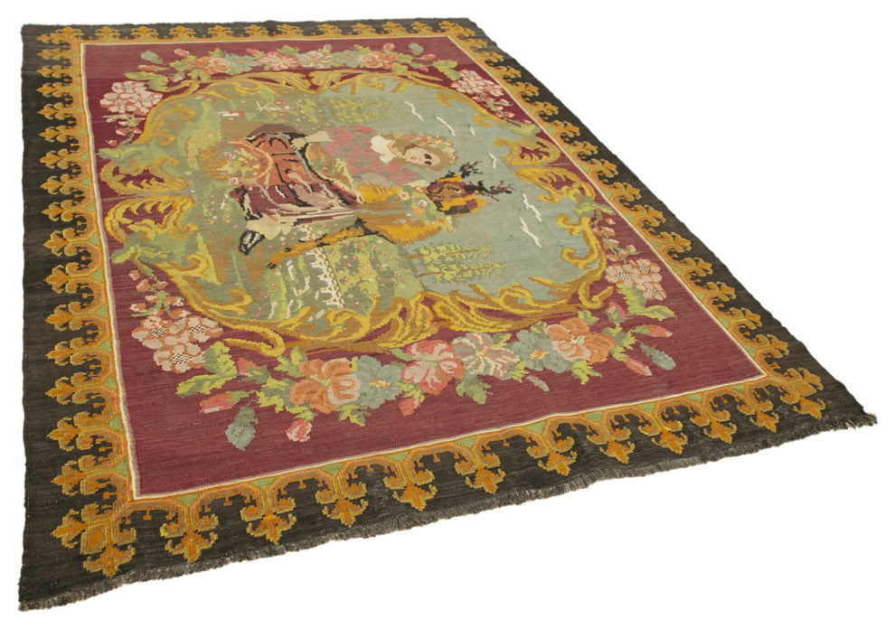 Rug N Carpet - Handmade Bessarabian 6' 3'' x 8' 6'' Vintage Floral Kilim Rug
