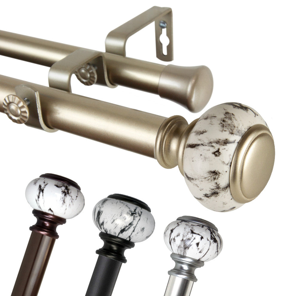 Everly 1" Diameter Double Curtain Rod, Bronze, 160-240"
