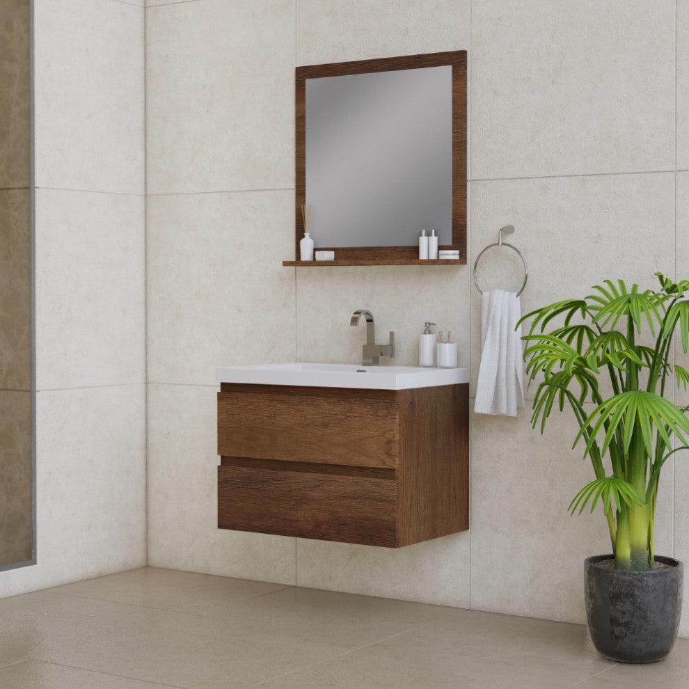 Paterno 30" Wall Mounted Bathroom Vanity, Rosewood