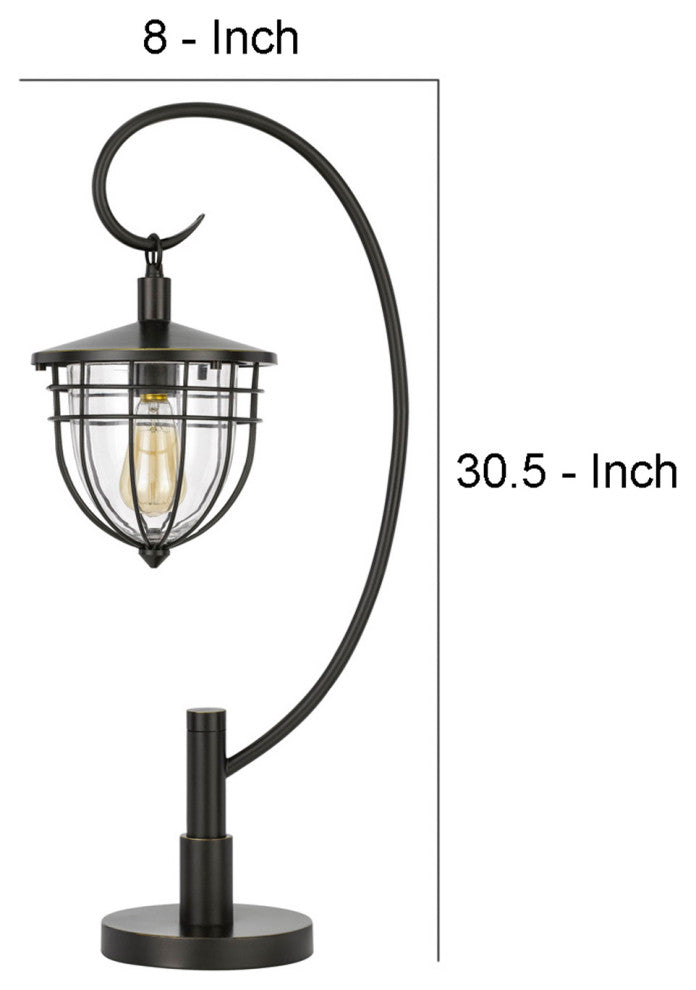 Benzara BM272201 30" Metal Down bridge Lantern Table Lamp, Bronze Black