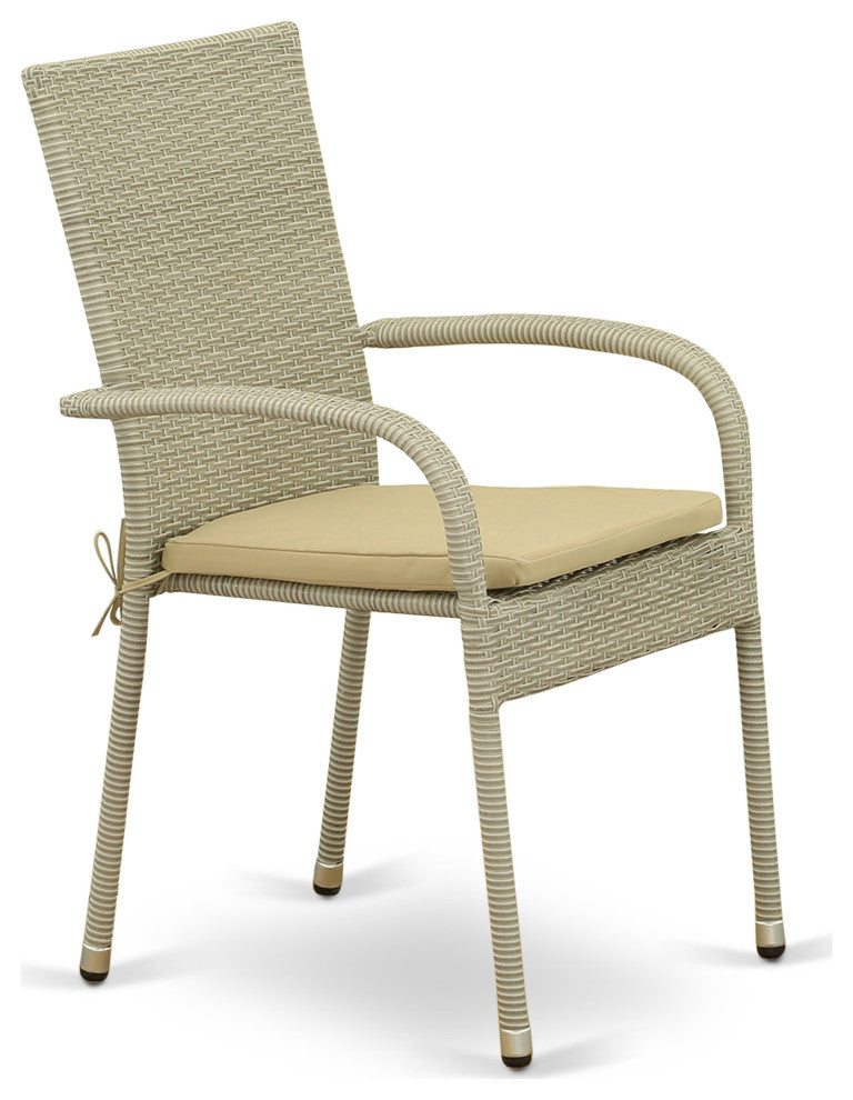 5Pc Outdoor- Natural Color Wicker Dining Set, Patio Table, 4 Armchair