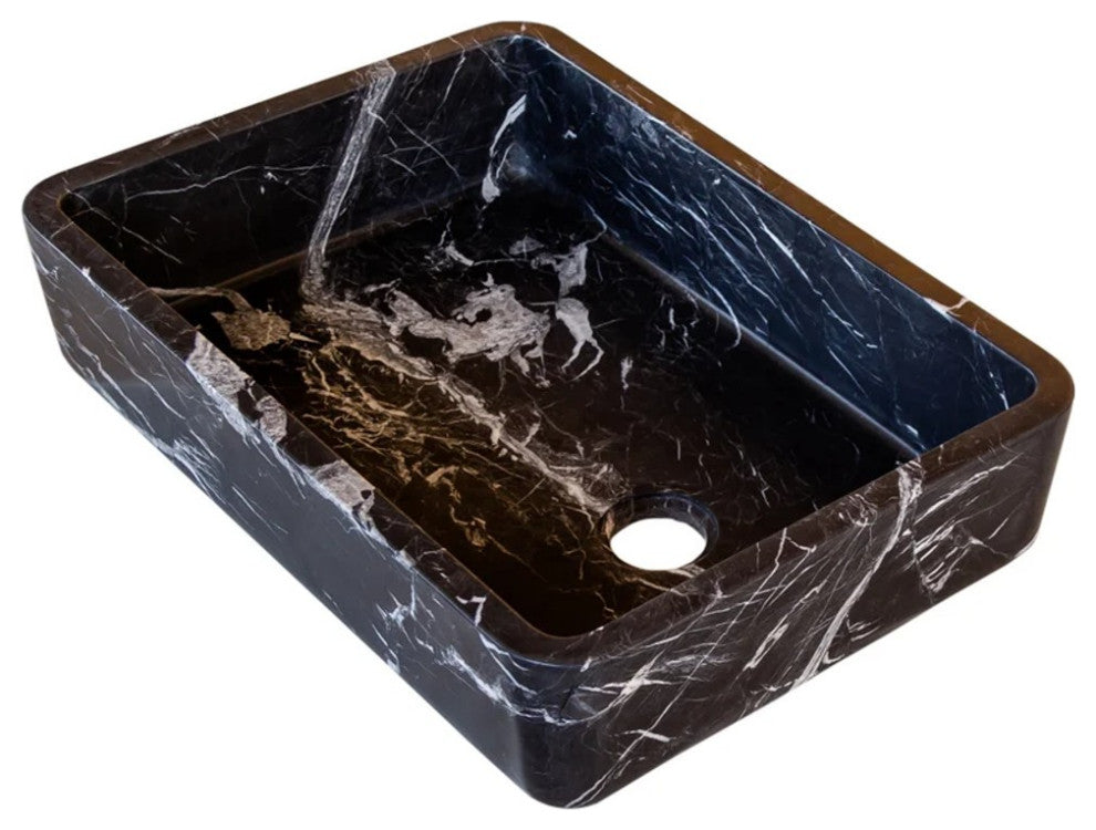 Toros Black Marble Rectangular Sink Semi-Polished (W)14.4 (L)20.3" (H)4.7"