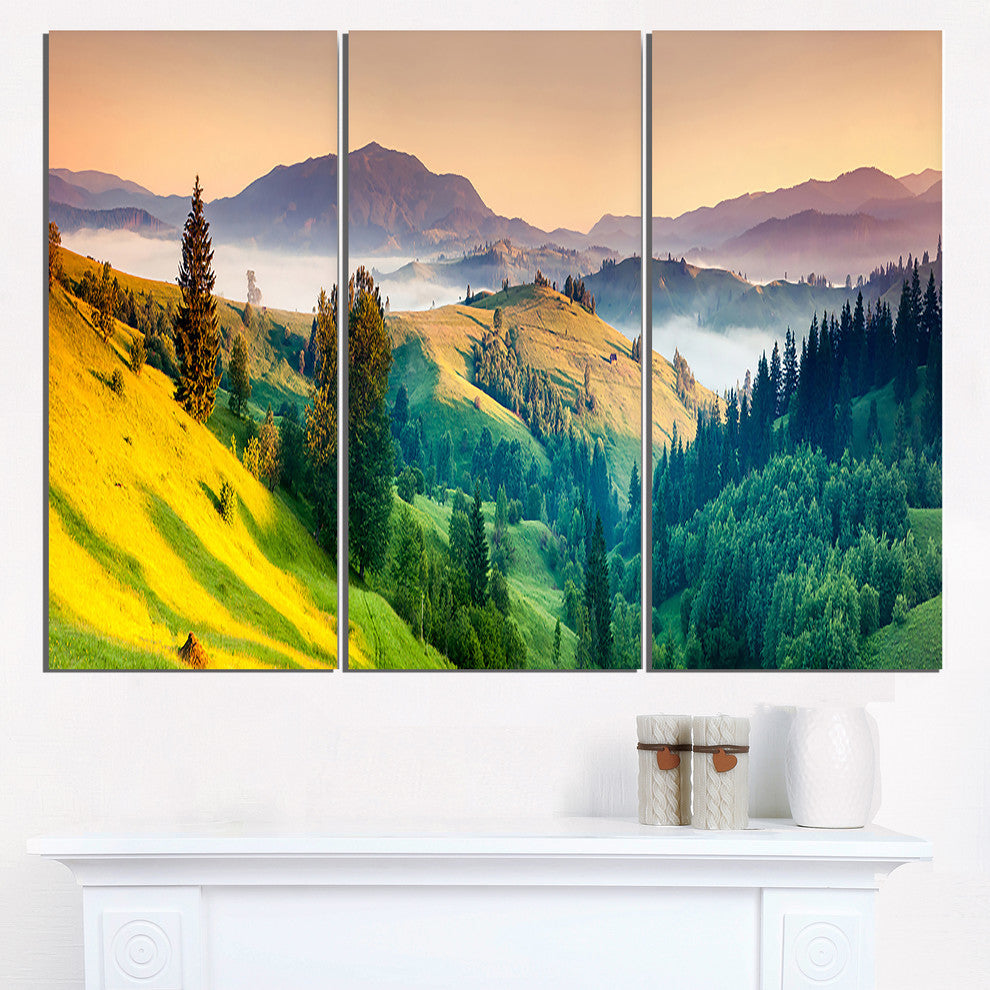 "Brightly Green and Blue Mountains" Metal Wall Art, 3 Panels, 36"x28"