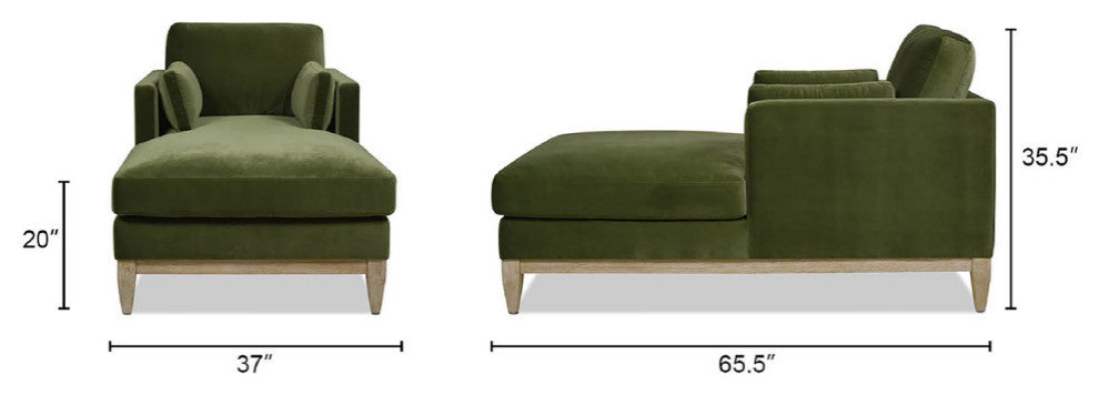 Knox 65" Modern Velvet Upholstered Chaise Lounge Chair, Olive Green