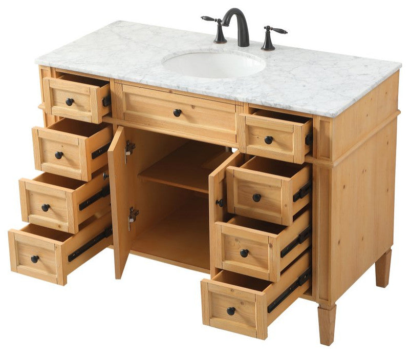 Home Living Vanity with Carrara White Marble Countertop, Natural Wood, 48", Single Sink