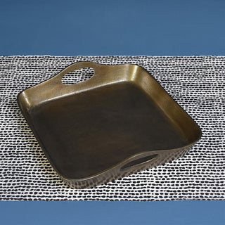 Classic Gold Square Metal Decorative Tray |13.5" Handles Serving Minimalist
