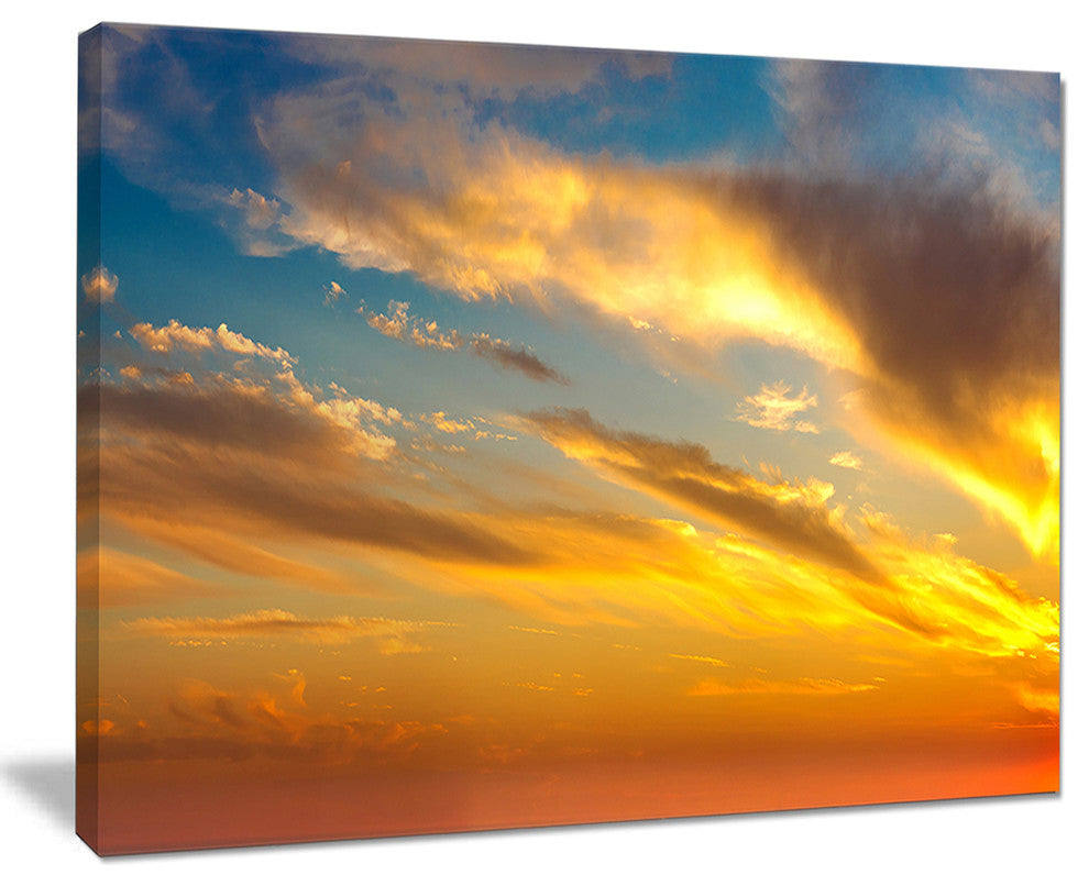 "Amazing Golden Sky At Sunset" Modern Seashore Canvas Art, 40"x30"