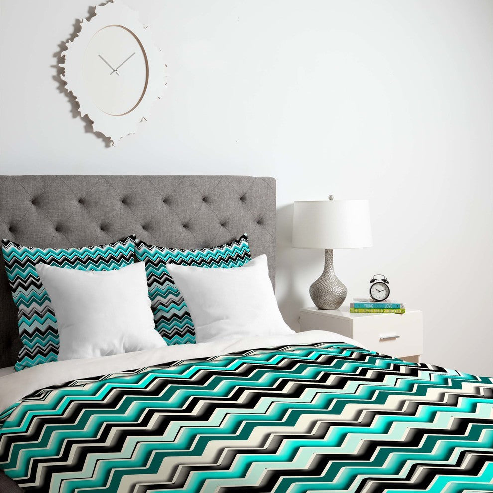 Deny Designs madart inc Turquoise Black White Chevron Duvet Cover - Lightweight