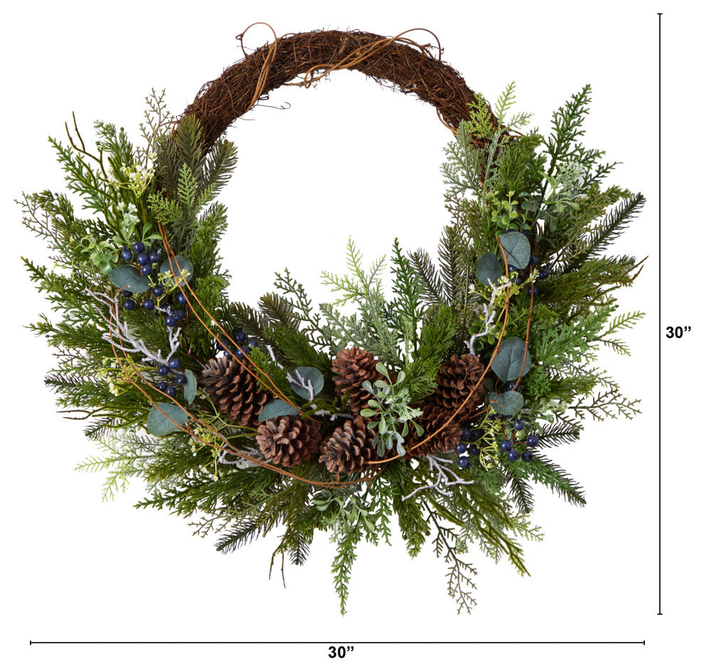 30" Pine and Pinecone Artificial Christmas Wreath on Twig Ring