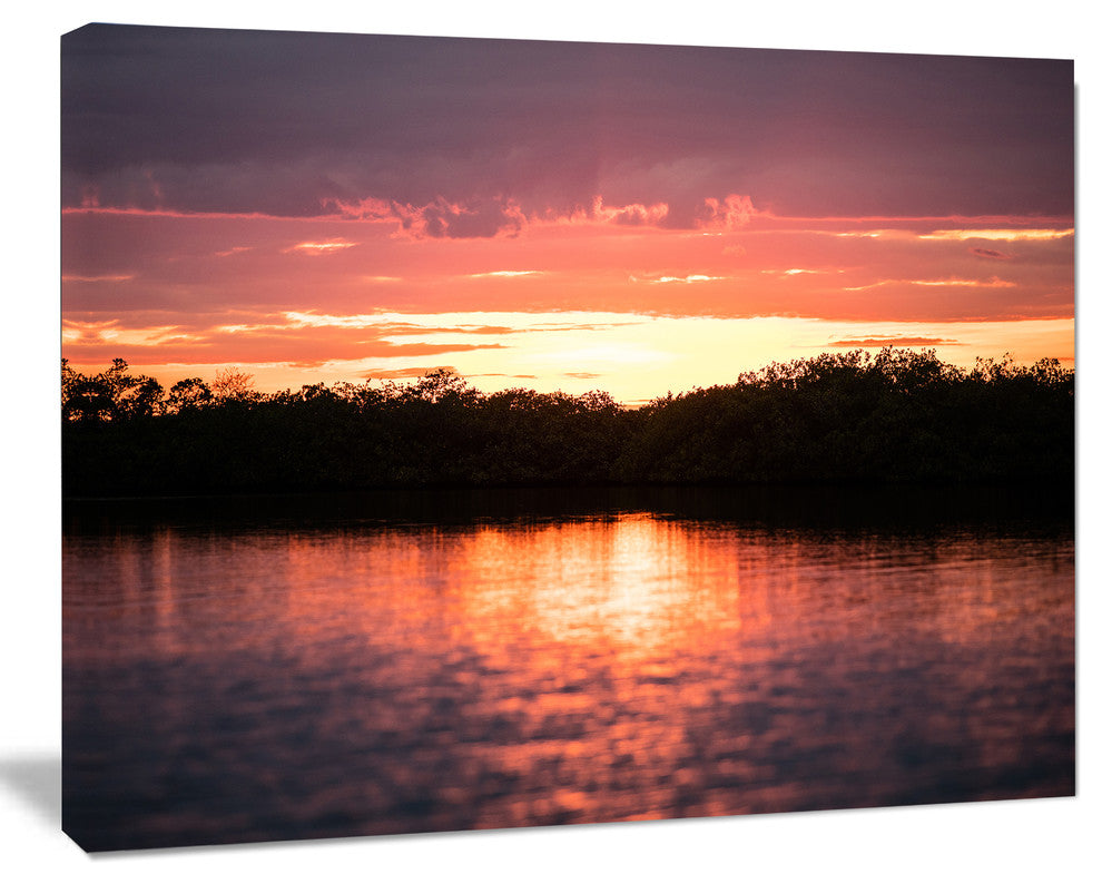Sunset on Tropical Lagoon, Landscape Canvas Art Print, 40"x30"