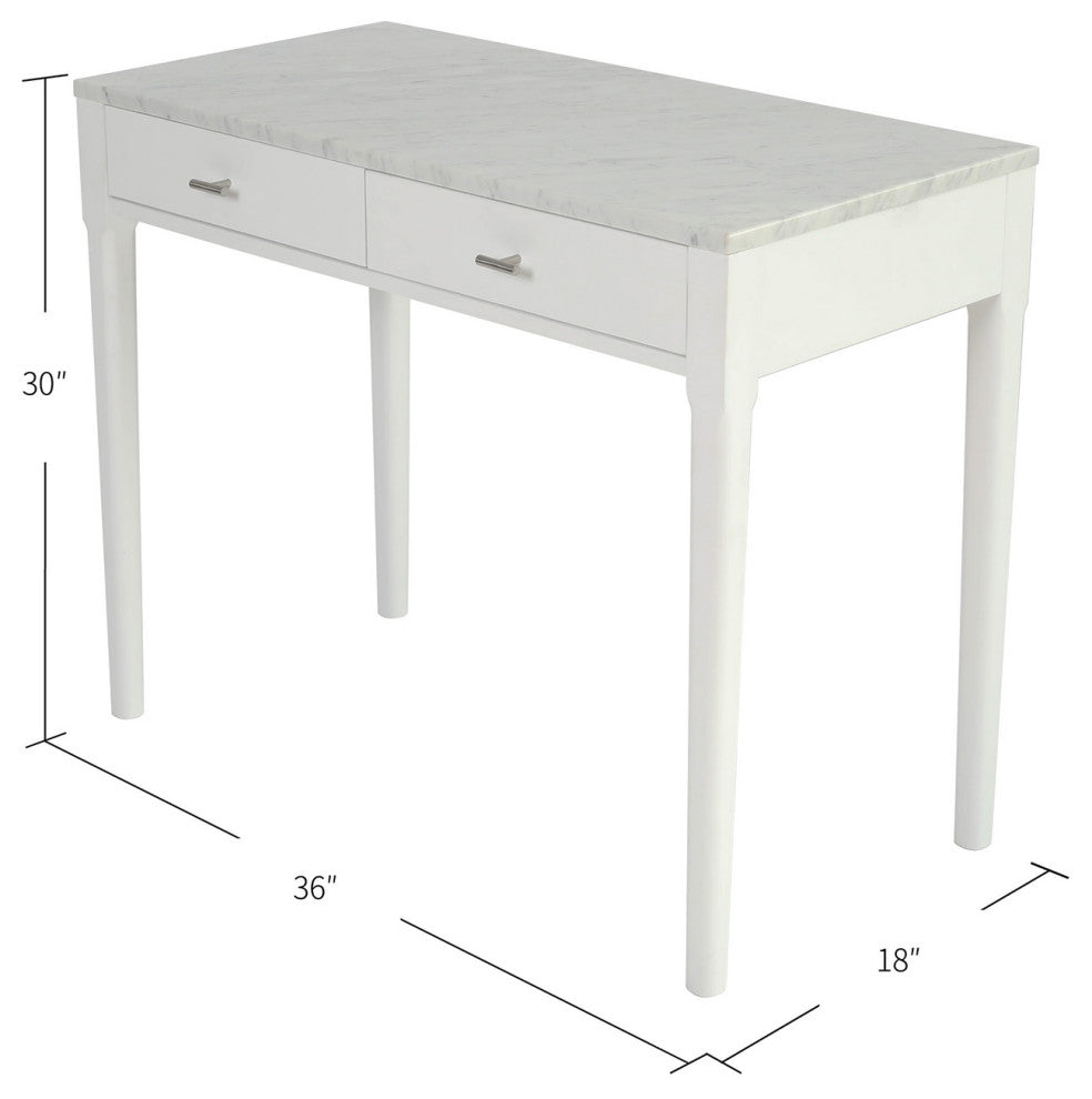 Meno 36" Rectangular Italian Carrara White Marble Console Table, White