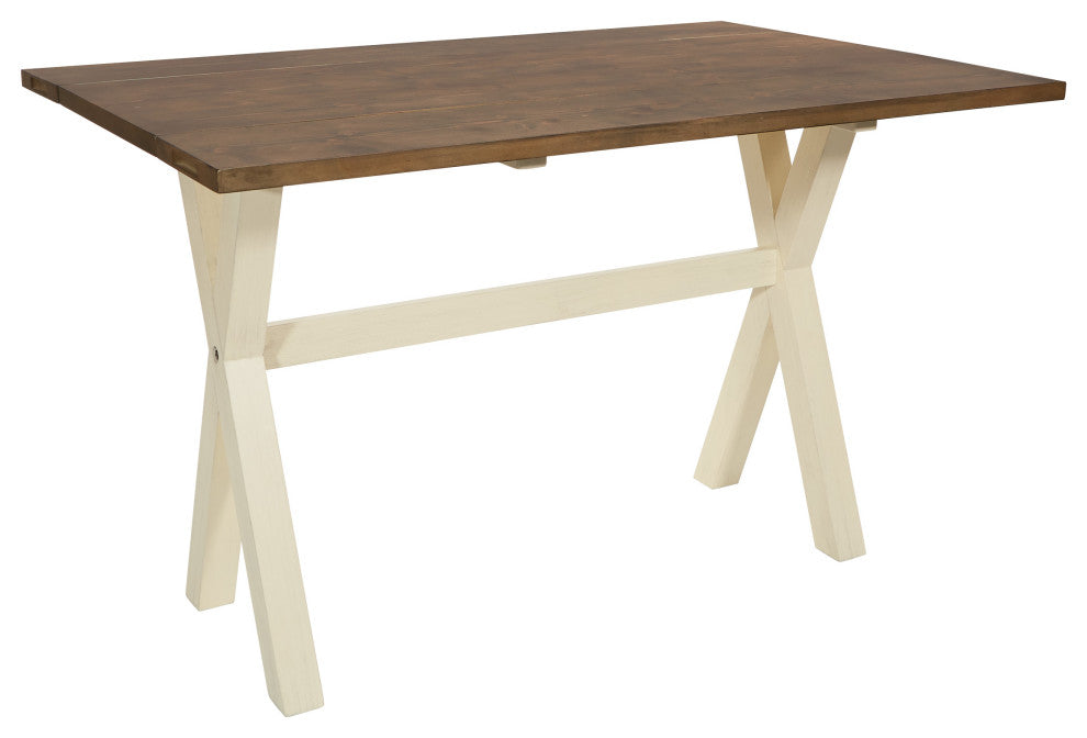 Albury Flip Top Table With Antique White Base and Wood Stain Top KD