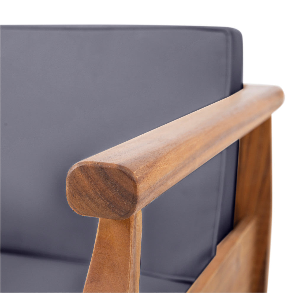 Bianca Outdoor Acacia Wood Club Chairs with Cushions, Teak + Dark Gray, Single